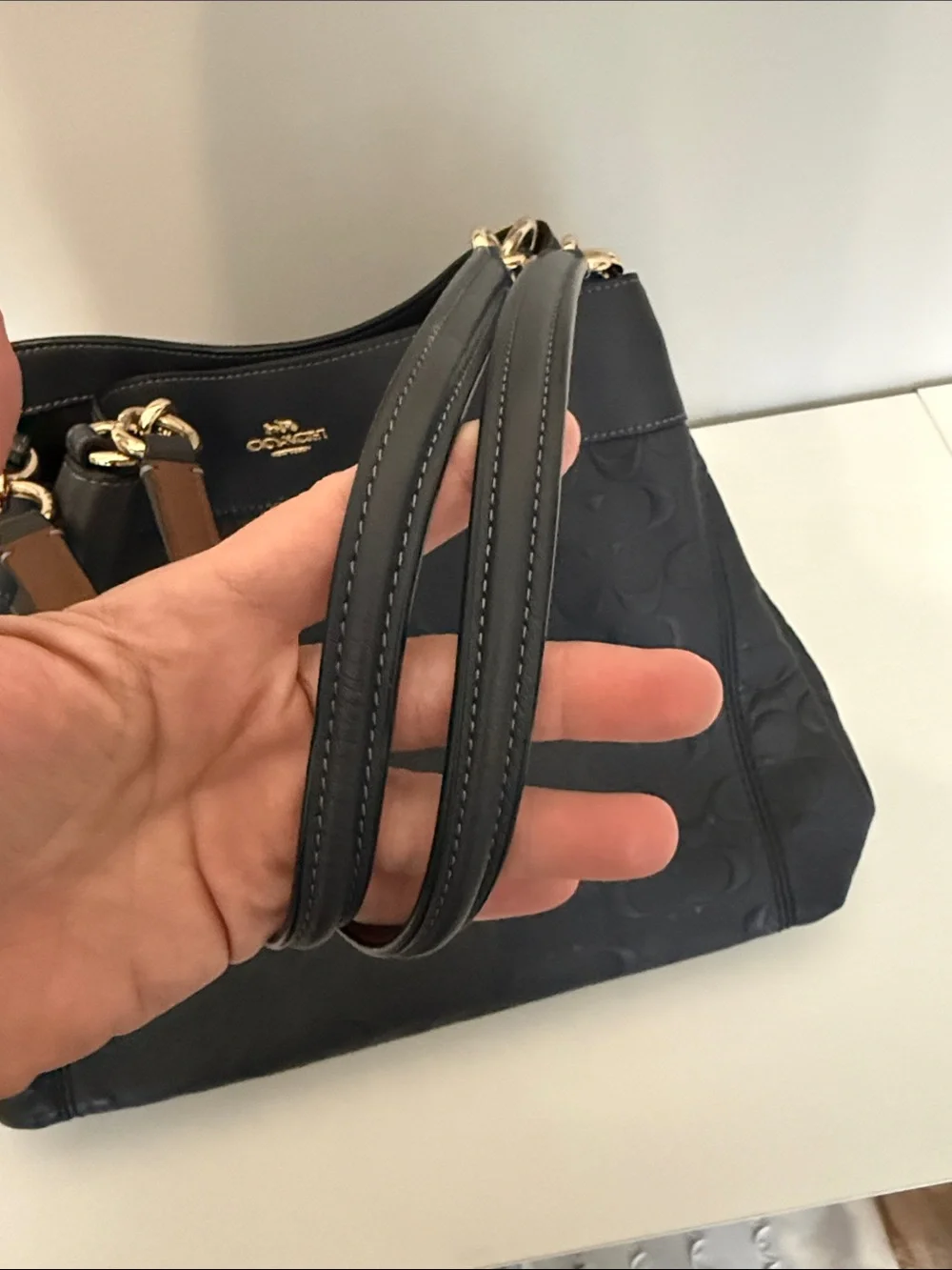 Coach Gray Embossed Leather Lexus Shoulder Hobo Bag with Gold Hardware